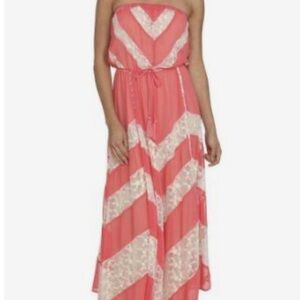 Arden B Coral and Cream Strapless Dress